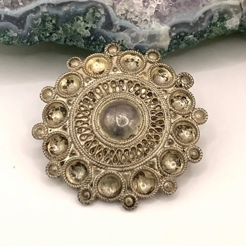 Norwegian Norway Round Traditional Wedding SØLJE' Pin Brooch 830 Silver J852